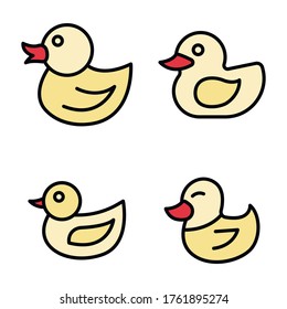 Duck icons set. Outline set of duck vector icons thin line color flat on white