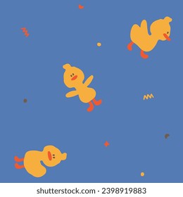 duck illustration pattern fabric for kids baby hand drawn