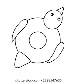 Duck inflatable ring for swimming pool or beach, doodle style flat vector outline for coloring book