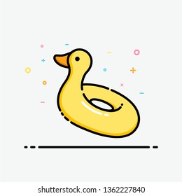 Duck inflatable rubber ring icon in filled outline style for decorated in summer poster and social media banner. Yellow duck swim ring vector.
