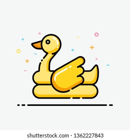 Duck inflatable rubber ring icon in filled outline style for decorated in summer poster and social media banner. Yellow duck swim ring vector.