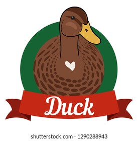 Duck isolated on white, hand drawn vector illustration. Vector logo.