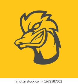Duck with a joker expression mascot logo silhouette version. duck in sport style, mascot logo illustration design vector