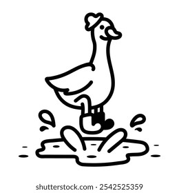 A duck jumping on water, doodle style icon 

