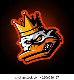 Duck King Mascot Logo Design Illustration Vector Isolated On Dark Background For Team Sport ESport Or Gaming