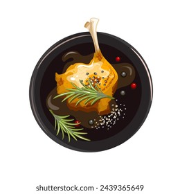 Duck leg on a plate. Freehand drawing, isolate on a white background, vector.