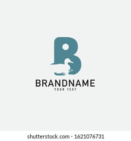 Duck With Letter B. Vector logo. Icon illustration.