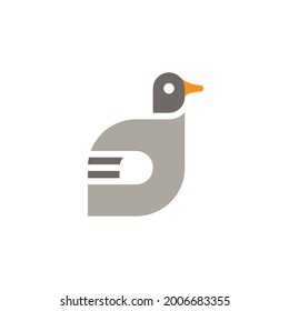 Duck and  letter d vector icon, bird symbol concept