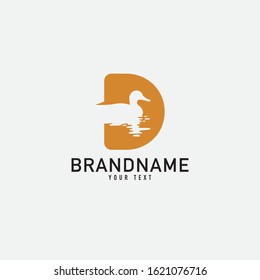 Duck With Letter D. Vector logo. Icon illustration.
