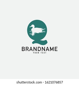 Duck With Letter Q. Vector logo. Icon illustration.