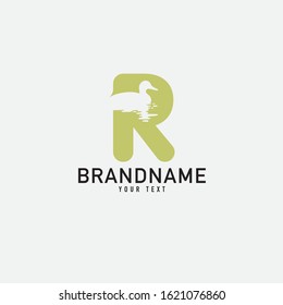Duck With Letter R. Vector logo. Icon illustration.
