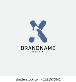 Duck With Letter X. Vector logo. Icon illustration.