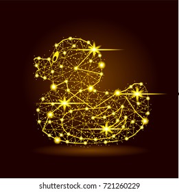 Duck light star burst polygonal lines and firework yellow detailed vector illustration isolated on black background