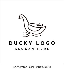 Duck Line Art Logo Design Template