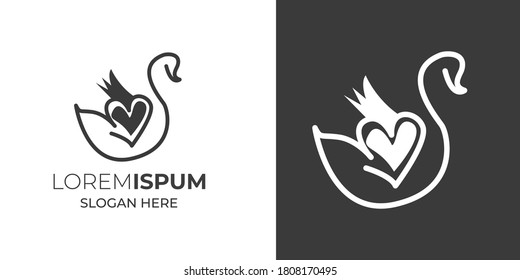 Duck line art logo with love icon. swan silhouette logo template vector illustration vintage minimal retro icon mono line for emblems, badges, labels template design element Isolated t shirt.
