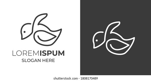 Duck line art logo on black and white. swan silhouette logo template vector illustration vintage minimal retro icon mono line for emblems, badges, labels template design element Isolated t shirt.2