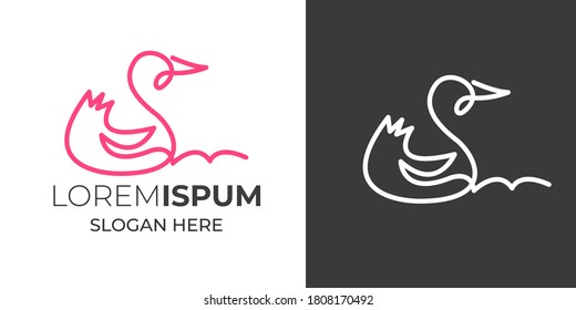 Duck line art logo on black and white. swan silhouette logo template vector illustration vintage minimal retro icon mono line for emblems, badges, labels template design element Isolated t shirt.