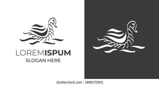 Duck line art logo on black and white. swan silhouette logo template vector illustration vintage minimal retro icon mono line for emblems, badges, labels template design element Isolated t shirt.3
