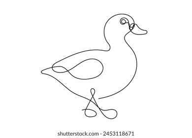 Duck Line Art. Simple Silhouette Outline Bird Symbol Contour Hand Drawn Curve Line Decoration