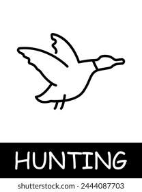 Duck line icon. Cartridges, binoculars, hunting, game, fishing, prey, forest, shot, hunting season, animal. Vector line icon for business and advertising
