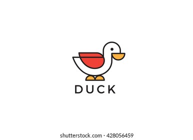 Duck Logo design Geometric style vector template Linear style.