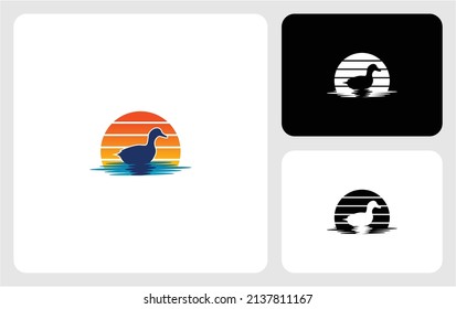 duck logo design and sunset