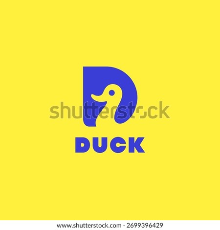 Duck logo design template with stylized letter D. Vector illustration.