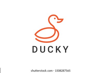 Duck Logo design vector template Linear style. Outline Swan Bird Logotype Jewelry Fashion concept.