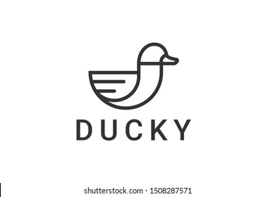 Duck Logo design vector template Linear style. Outline Swan Bird Logotype Jewelry Fashion concept.