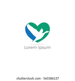 Duck logo. Duck in heart vector design.