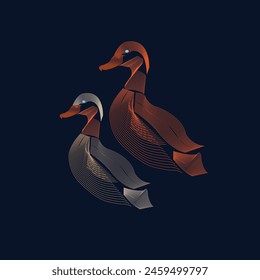 Duck logo. Line art vector illustration. Bird in fly. Logo for hunting and tourism. Bird design template. Duck logo. 