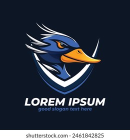Duck logo mascot design vector, duck with shield illustration, duck mascot esport logo design