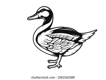 Duck logo on white background. Hunting emblem of duck. 