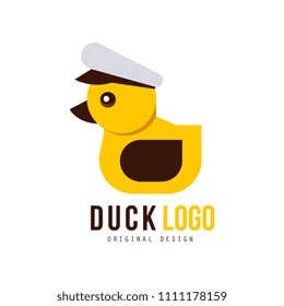 Duck logo original, design element with yellow toy duck for your own design vector Illustration on a white background