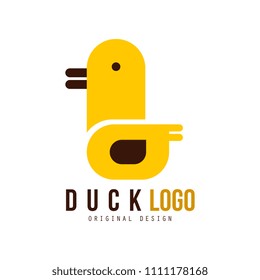 Duck logo tamplate, creative badge with yellow duck for your own design vector Illustration on a white background