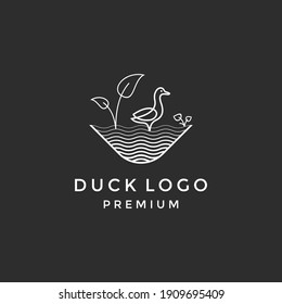 duck logo vector vintage hipster retro icon line in black background.