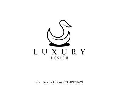 duck logo in water with simple line art concept