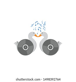 duck love vector with music melody white background