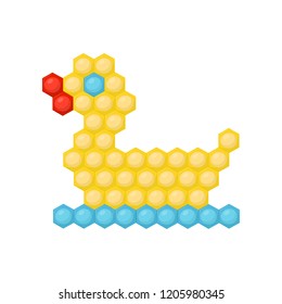 Duck made of multicolored children s mosaic. Educational puzzle for kids. Fun game for toddlers. Flat vector icon