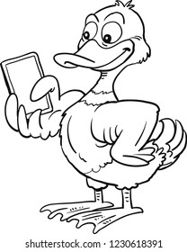 Duck makes selfie on a mobile phone