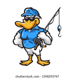 Duck Mascot for Fishing Equipments and Tools Store in Vector Illustration