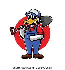duck mascot gardener cartoon character design