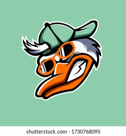 Duck mascot logo design with modern illustration concept style for badge, emblem and t shirt printing. Angry Duck illustration for sport team.