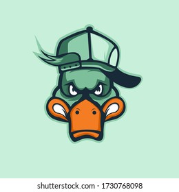 Duck mascot logo design with modern illustration concept style for badge, emblem and t shirt printing. Angry Duck illustration for sport team.