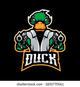 Duck mascot logo design vector with modern illustration concept style for gaming. Duck put a gun for esport team