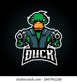 Duck mascot logo design vector with modern illustration concept style for badge, emblem and t shirt printing. Angry Duck illustration for esport 