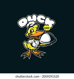 Duck mascot logo design vector with modern illustration concept style for badge, emblem and t shirt printing. Duck chef illustration.