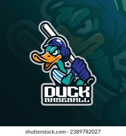 Vector de diseño del logotipo de la mascota del pato con estilo conceptual para la impresión de insignias, emblemas y camisetas. Ilustración inteligente del pato con palo en la mano.