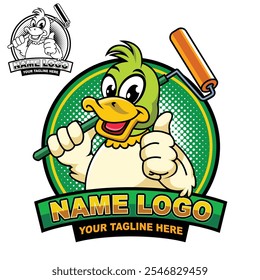 Vetor de design de logotipo de mascote de pato com estilo de conceito de ilustração moderna para crachá. Design do logotipo do mascote do pintor. Pato Pintor Mascote Design de logotipo