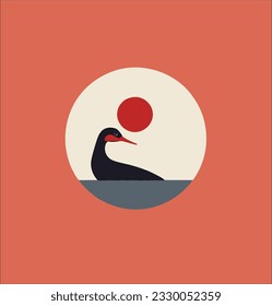 Duck mascot logo vector design, japan illustration style